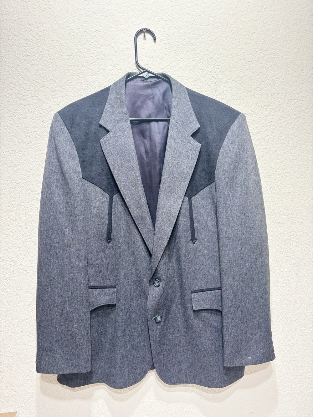 Vintage Circle S Western Blazer Size 44 R Grey Button Made USA